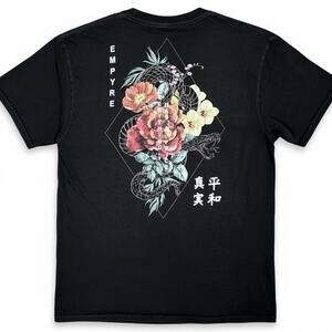 Empyre Skater Streetwear Black Japanese Kanji Floral Snake Men's T-Shirt Size L